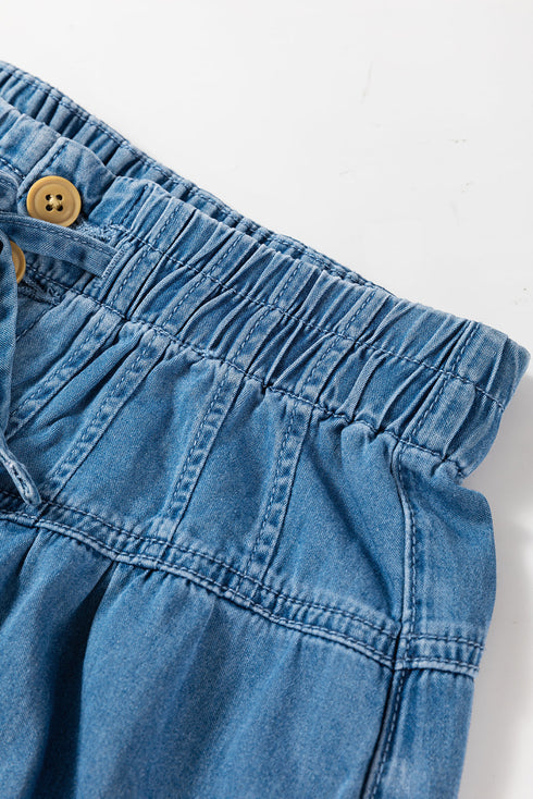 Mineral Wash Button Fly Wide Leg Denim Jeans