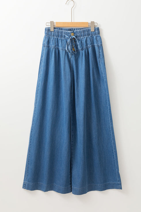 Mineral Wash Button Fly Wide Leg Denim Jeans