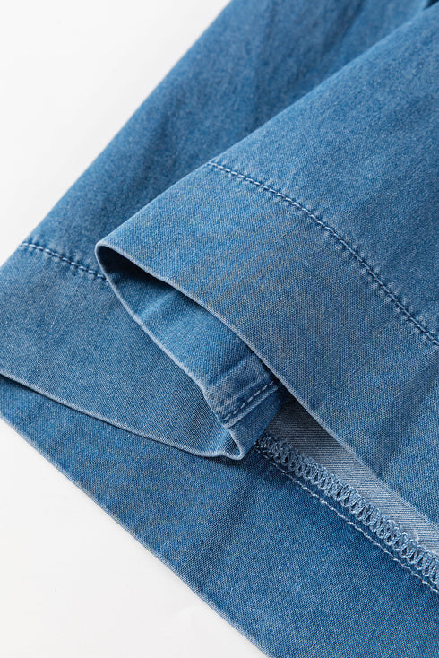 Mineral Wash Button Fly Wide Leg Denim Jeans