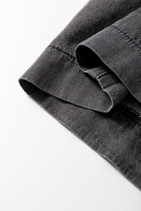Mineral Wash Button Fly Wide Leg Denim Jeans