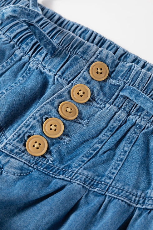 Mineral Wash Button Fly Wide Leg Denim Jeans