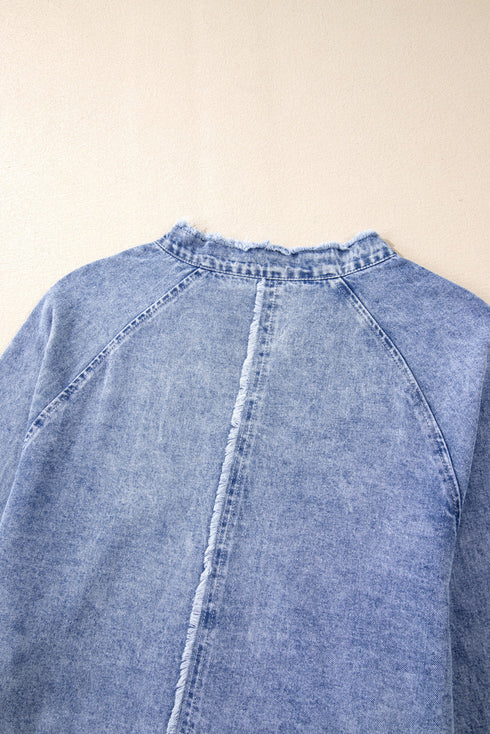Mineral Wash Button Up Raw Hem Denim Mini Dress
