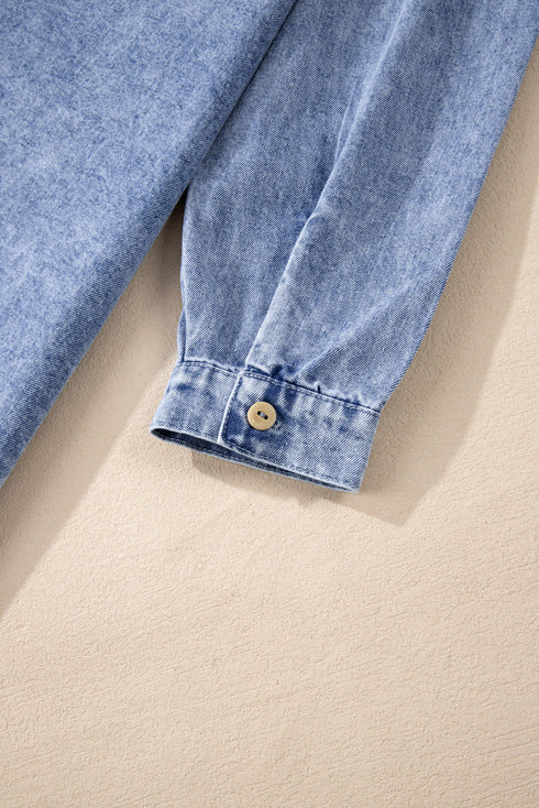 Mineral Wash Button Up Raw Hem Denim Mini Dress