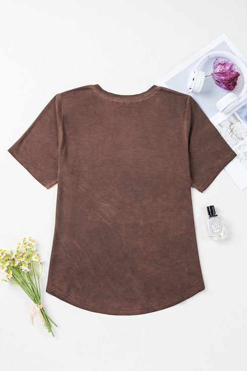 Mineral Wash Criss Cross V Neck Relaxed T-Shirt