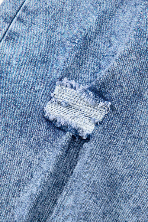 Mineral Wash Distressed Bottom Cuff Wide Leg Jeans