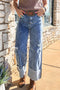 Mineral Wash Distressed Bottom Cuff Wide Leg Jeans