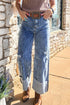 Mineral Wash Distressed Bottom Cuff Wide Leg Jeans