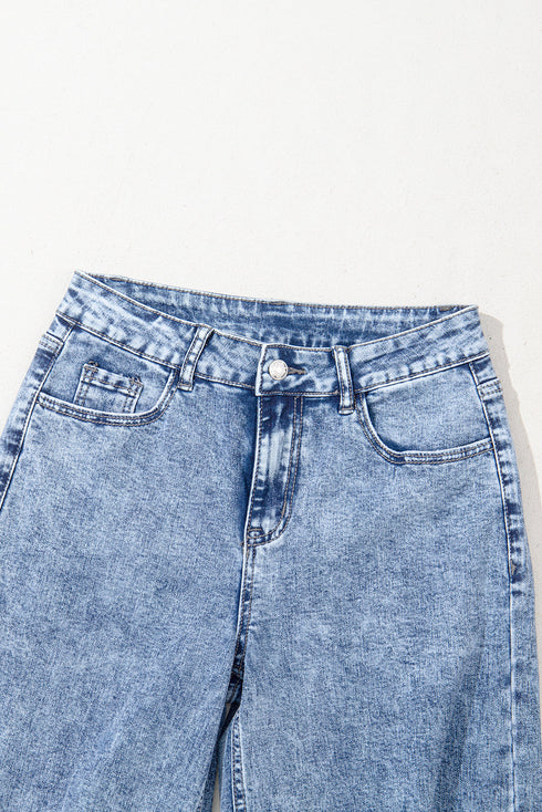 Mineral Wash Distressed Bottom Cuff Wide Leg Jeans