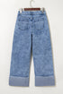 Mineral Wash Distressed Bottom Cuff Wide Leg Jeans