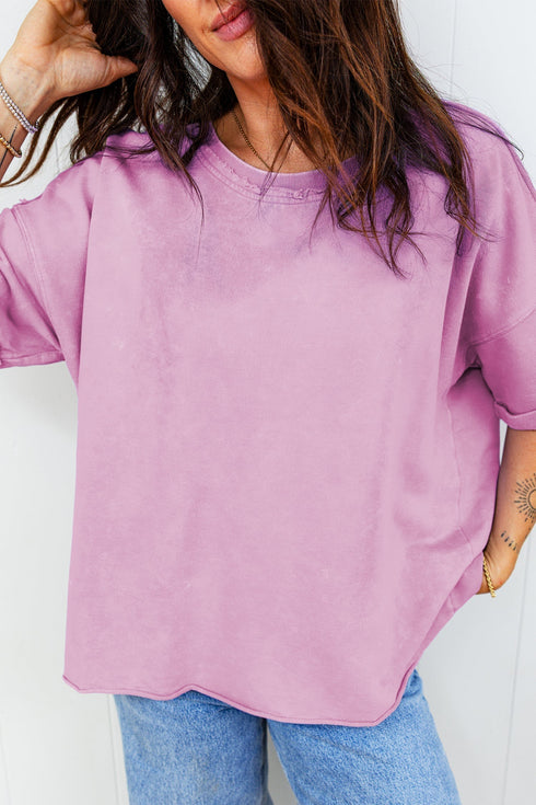Mineral Wash Drop Shoulder Raw Edge Loose Cotton Tee