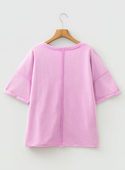 Mineral Wash Drop Shoulder Raw Edge Loose Cotton Tee