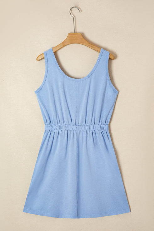Mineral Wash Elastic Waist Pocket Tank Mini Dress