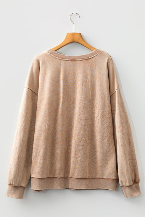 Mineral Wash Embroidered Letter Graphic Western Plus Size Sweatshirt