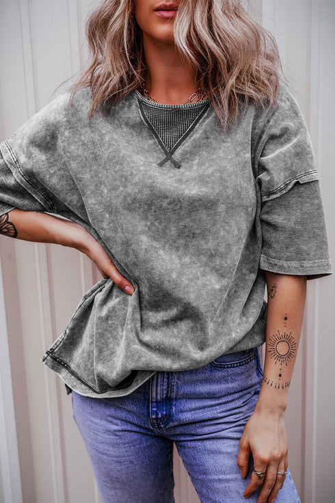 Mineral Wash Exposed Seam Drop Shoulder Oversized Tee