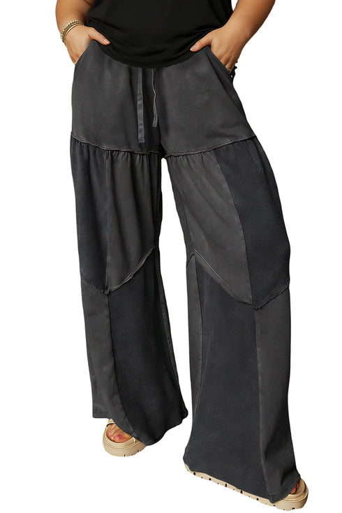 Mineral Wash Exposed Seam Patchwork Drawstring Wide Leg Pants
