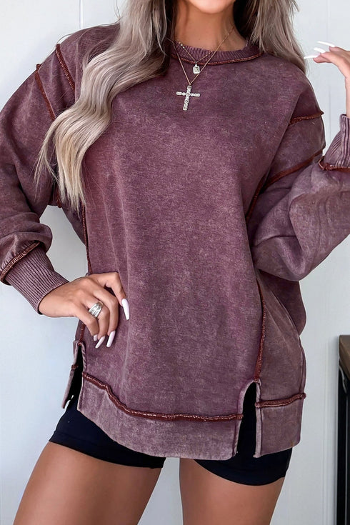 Mineral Wash Exposed Seam Split Hem Sweatshirt