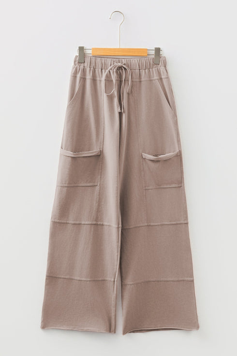Mineral Wash Exposed Seam Wide Leg Cargo Pants
