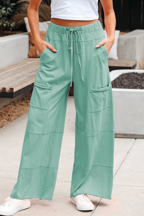 Mineral Wash Exposed Seam Wide Leg Cargo Pants