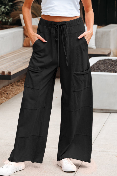Mineral Wash Exposed Seam Wide Leg Cargo Pants