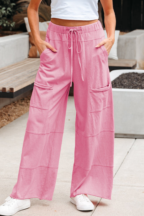 Mineral Wash Exposed Seam Wide Leg Cargo Pants