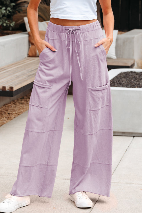 Mineral Wash Exposed Seam Wide Leg Cargo Pants