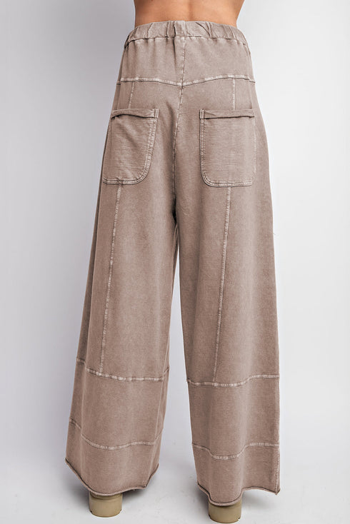 Mineral Wash Exposed Seam Wide Leg Cargo Pants