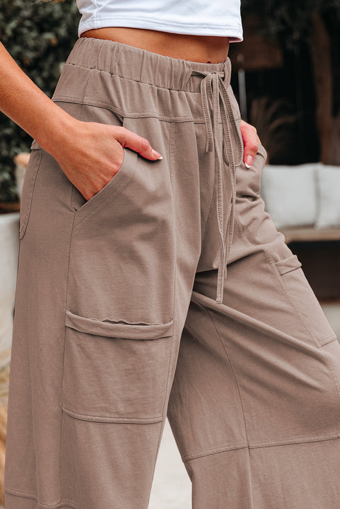 Mineral Wash Exposed Seam Wide Leg Cargo Pants