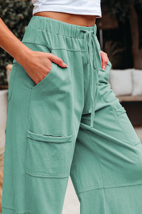 Mineral Wash Exposed Seam Wide Leg Cargo Pants