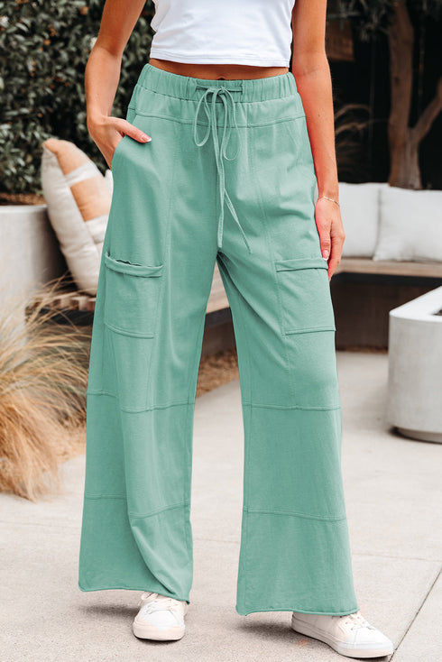 Mineral Wash Exposed Seam Wide Leg Cargo Pants