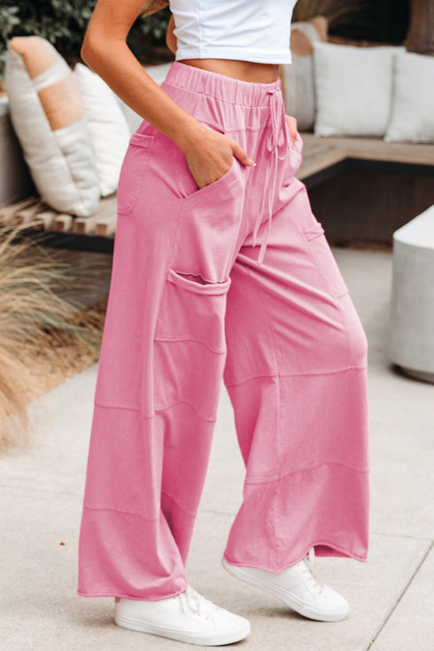 Mineral Wash Exposed Seam Wide Leg Cargo Pants