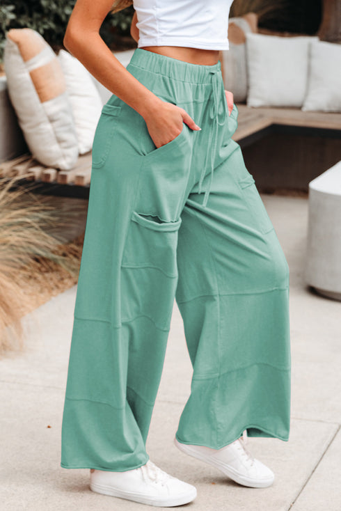 Mineral Wash Exposed Seam Wide Leg Cargo Pants