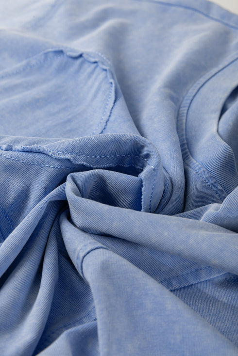 Mineral Wash Floral Applique Raw Edge Short Sleeve T Shirt Dress With Pockets