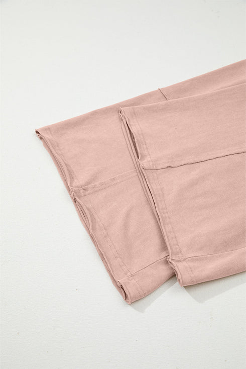 Mineral Wash Flower Applique Drawstring Cropped Wide Leg Pants