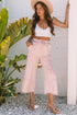 Mineral Wash Flower Applique Drawstring Cropped Wide Leg Pants