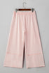 Mineral Wash Flower Applique Drawstring Cropped Wide Leg Pants