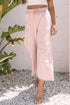 Mineral Wash Flower Applique Drawstring Cropped Wide Leg Pants