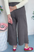 Mineral Wash Flower Applique Drawstring Cropped Wide Leg Pants