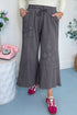 Mineral Wash Flower Applique Drawstring Cropped Wide Leg Pants