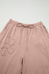 Mineral Wash Flower Applique Drawstring Cropped Wide Leg Pants
