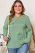 Mineral Wash Flower Applique Plus Size Long Sleeve Top