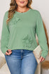 Mineral Wash Flower Applique Plus Size Long Sleeve Top