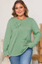 Mineral Wash Flower Applique Plus Size Long Sleeve Top
