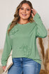 Mineral Wash Flower Applique Plus Size Long Sleeve Top