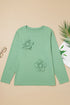 Mineral Wash Flower Applique Plus Size Long Sleeve Top