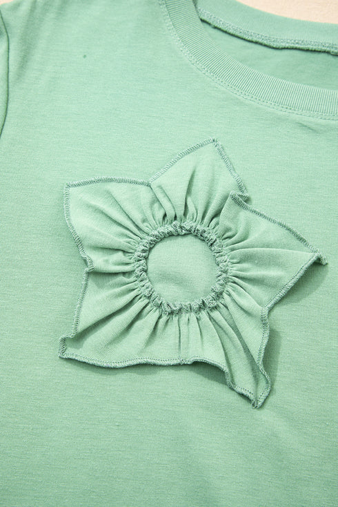 Mineral Wash Flower Applique Plus Size Long Sleeve Top