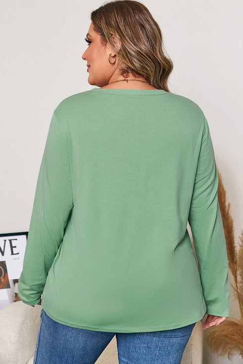 Mineral Wash Flower Applique Plus Size Long Sleeve Top