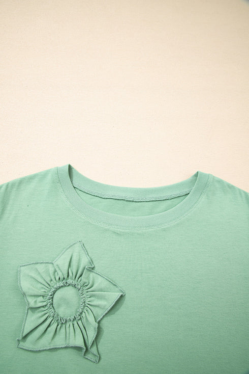 Mineral Wash Flower Applique Plus Size Long Sleeve Top