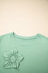 Mineral Wash Flower Applique Plus Size Long Sleeve Top