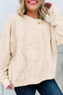 Mineral Wash Flower Patched Round Neck Long Sleeve Top