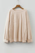 Mineral Wash Flower Patched Round Neck Long Sleeve Top